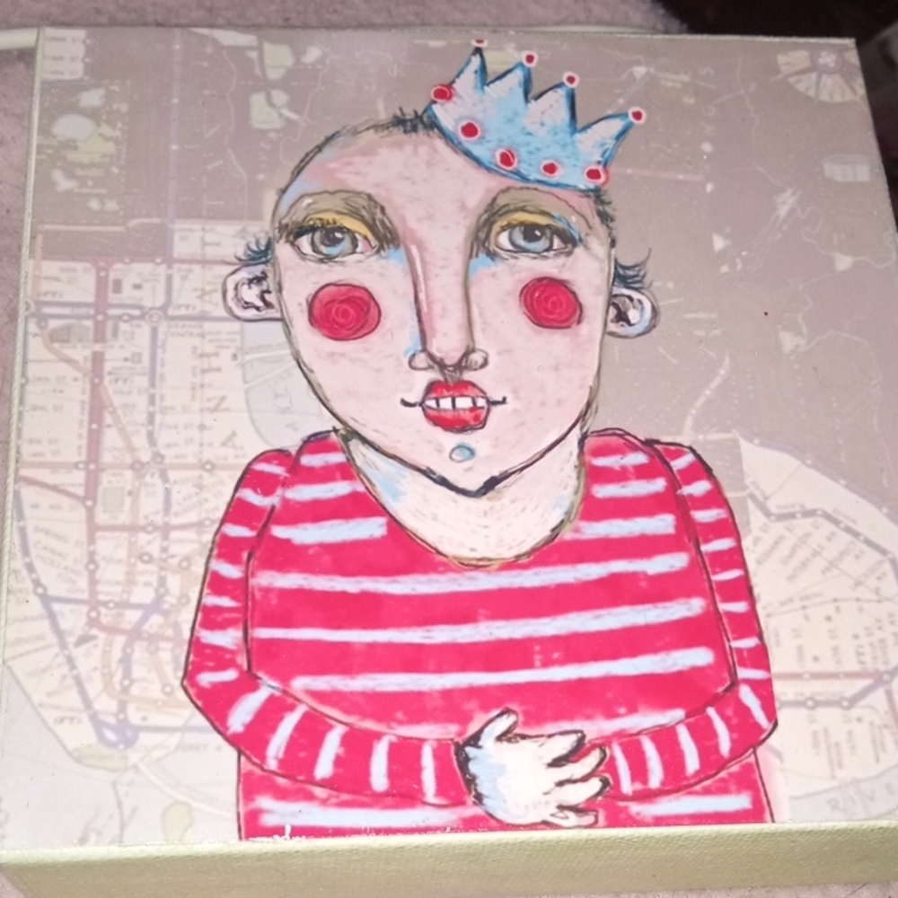 Whimsical Art Canvas with Red and Blue Accents